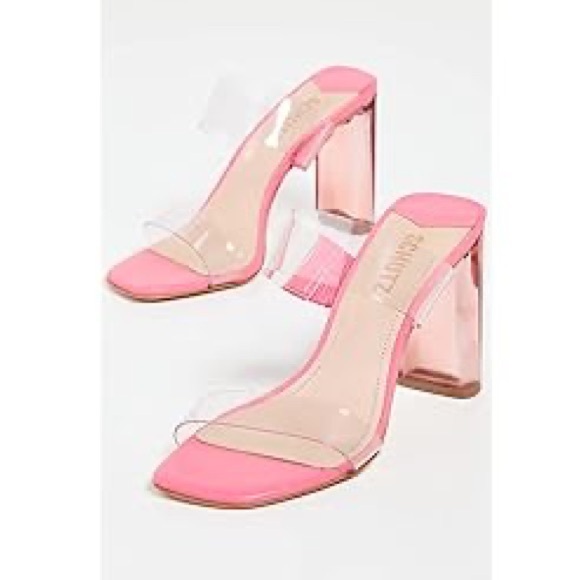 SCHUTZ Ariella Acrylic Heels Pink Clear-Strap Block Heel Sandals Size 8 - Picture 3 of 15